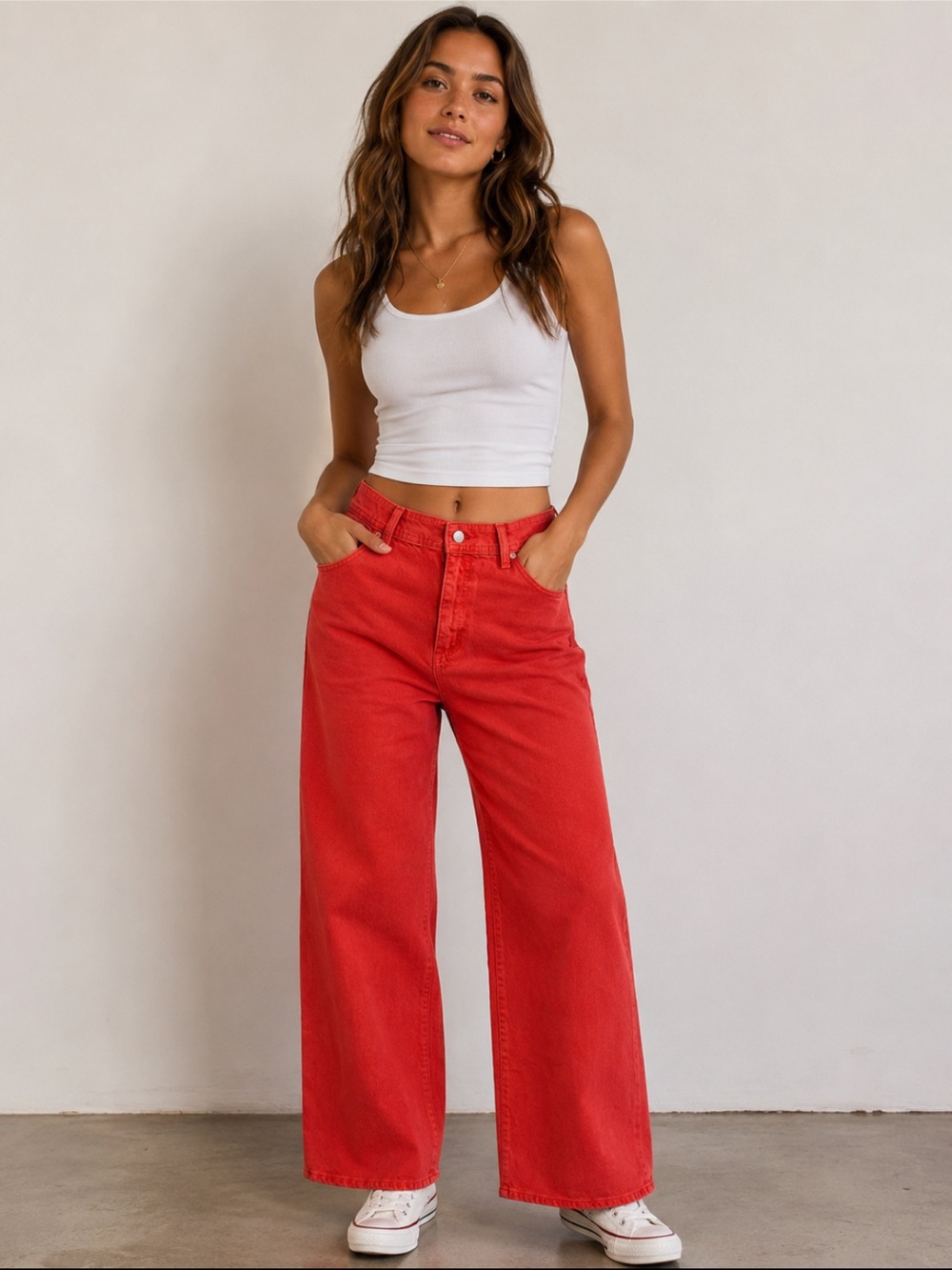 Universal Threads “Sailor” Wide-Leg High-Waist Pants in Vibrant Orange-Red